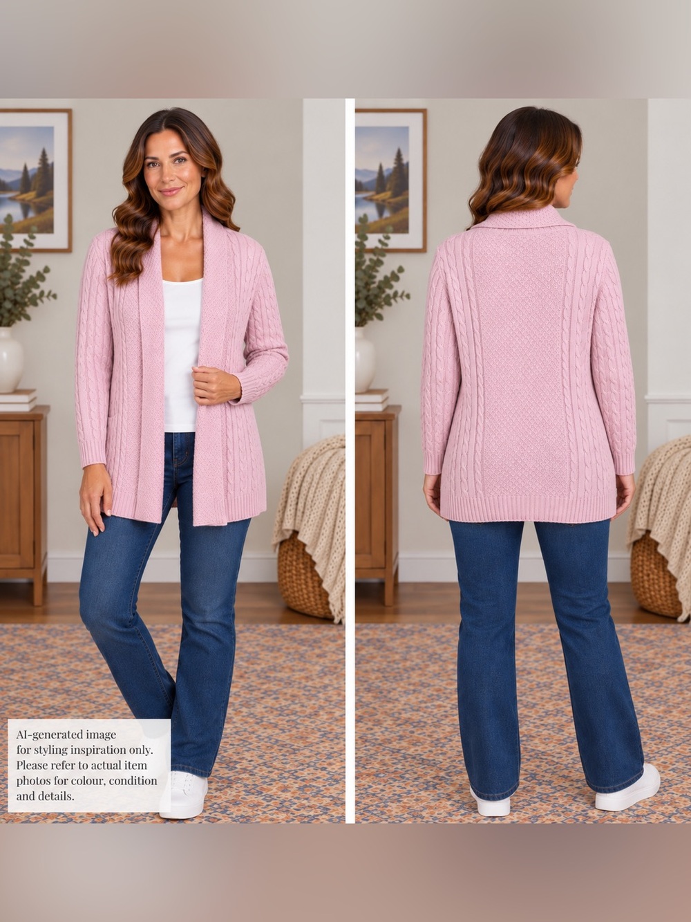 L.L. Bean Pastel Pink Cable Shawl-Collar Cardigan